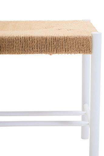 Small Natural Rope White Beechwood Bench with Handwoven Seat