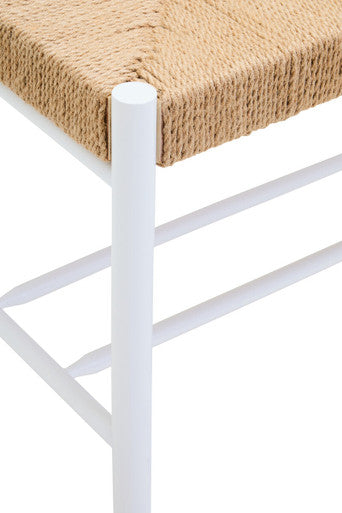 Small Natural Rope White Beechwood Bench with Handwoven Seat