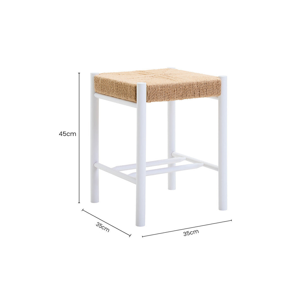 Natural Rope White Beechwood Stool with Handwoven Seat