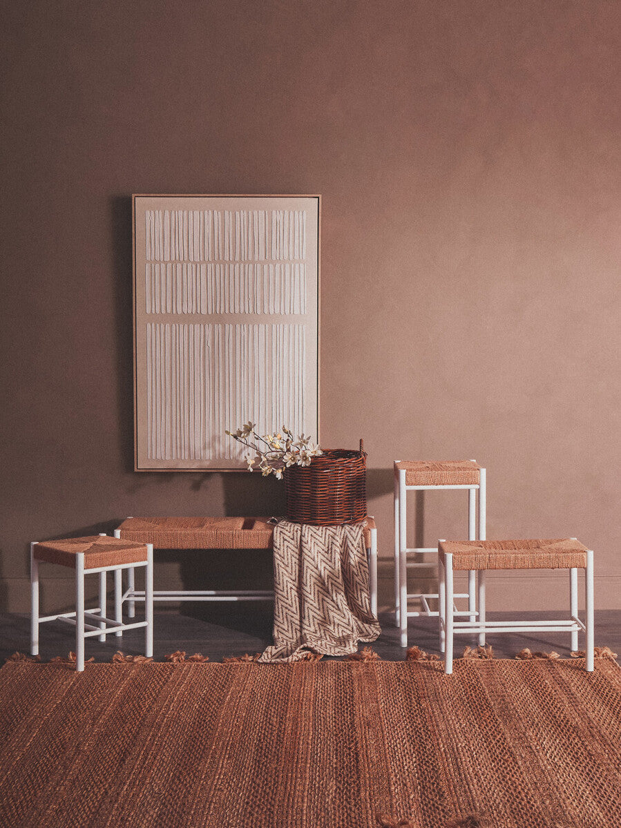Natural Rope White Beechwood Stool with Handwoven Seat
