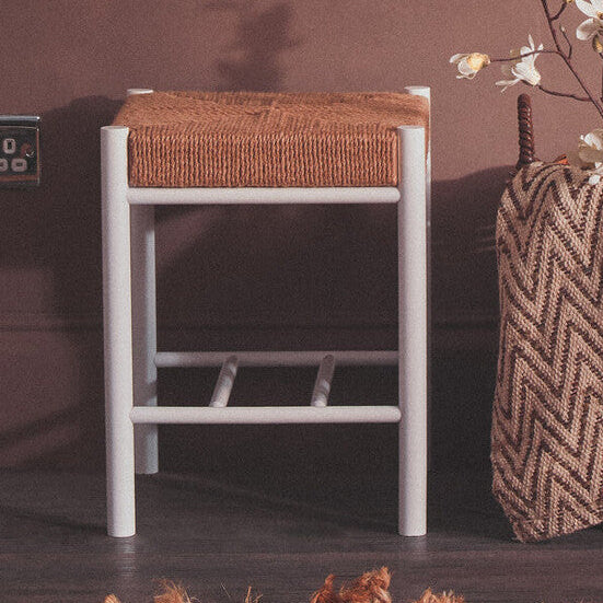 Natural Rope White Beechwood Stool with Handwoven Seat