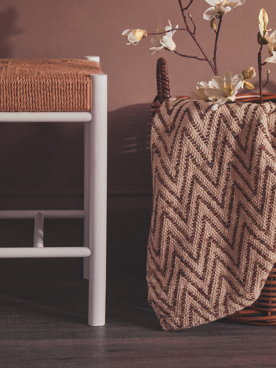 Natural Rope White Beechwood Stool with Handwoven Seat