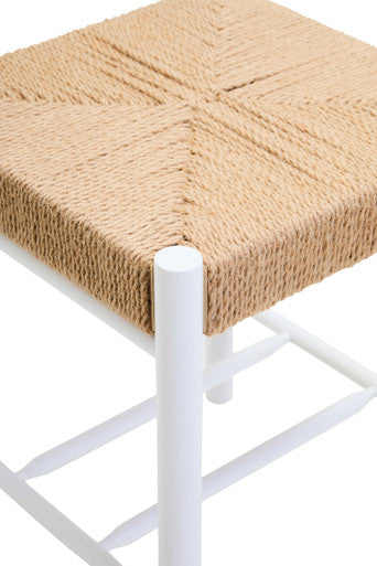 Natural Rope White Beechwood Stool with Handwoven Seat