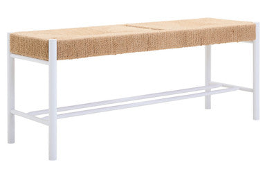 Large Natural Rope White Beechwood Bench with Handwoven Seat