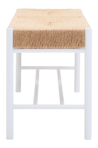 Large Natural Rope White Beechwood Bench with Handwoven Seat