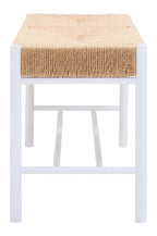 Large Natural Rope White Beechwood Bench with Handwoven Seat