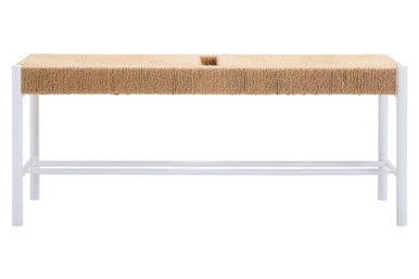 Large Natural Rope White Beechwood Bench with Handwoven Seat