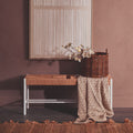 Large Natural Rope White Beechwood Bench with Handwoven Seat