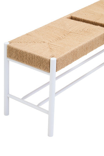 Large Natural Rope White Beechwood Bench with Handwoven Seat
