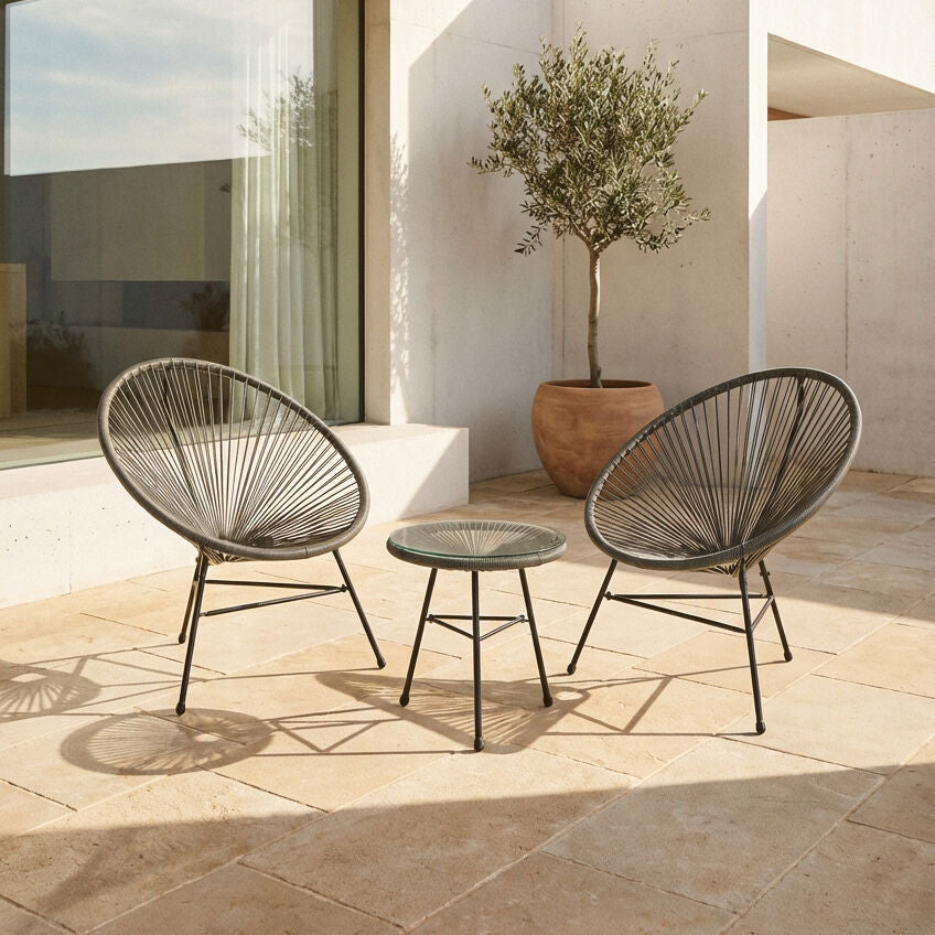Grey 3 Piece Rattan Patio Set