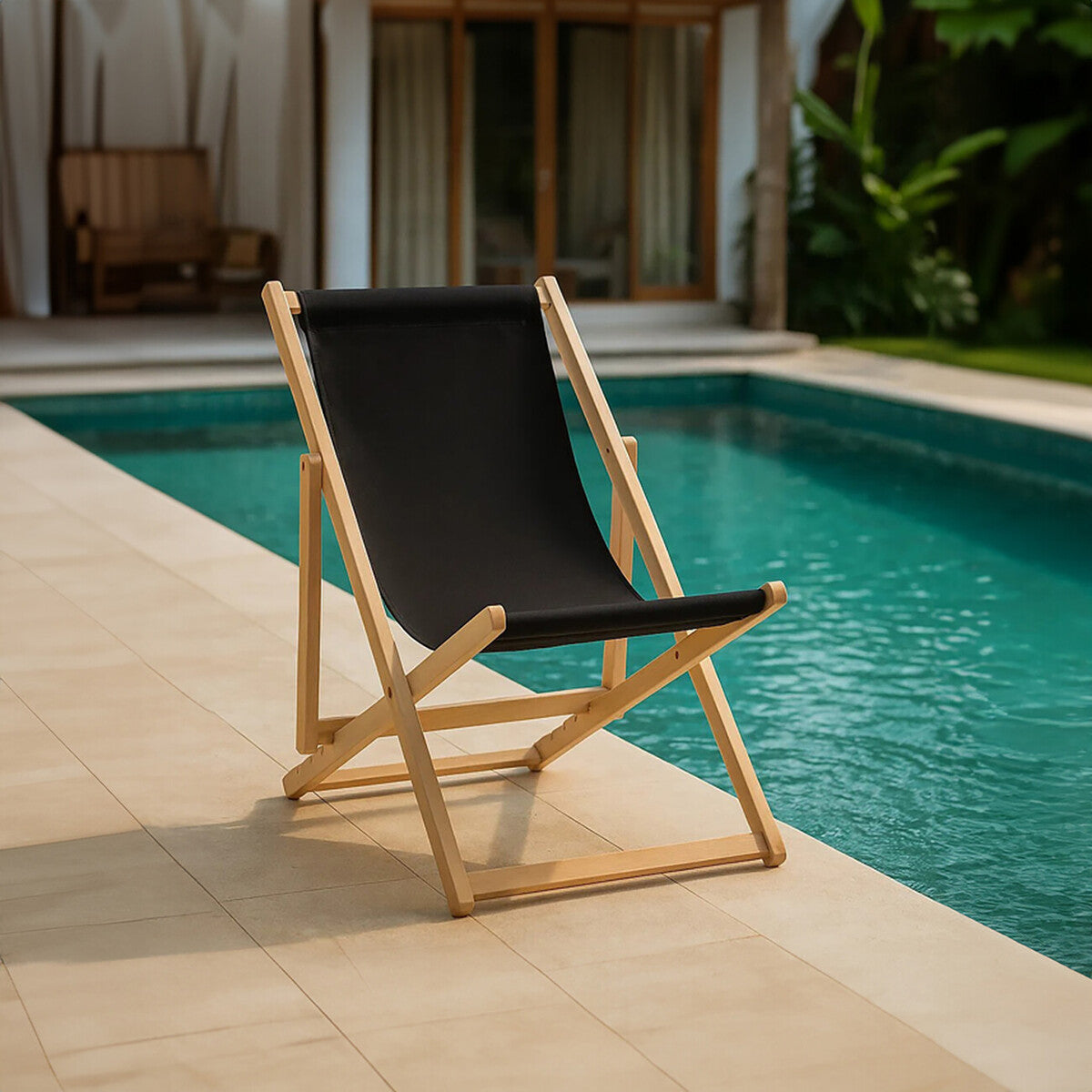 Black Wooden Deck Chair