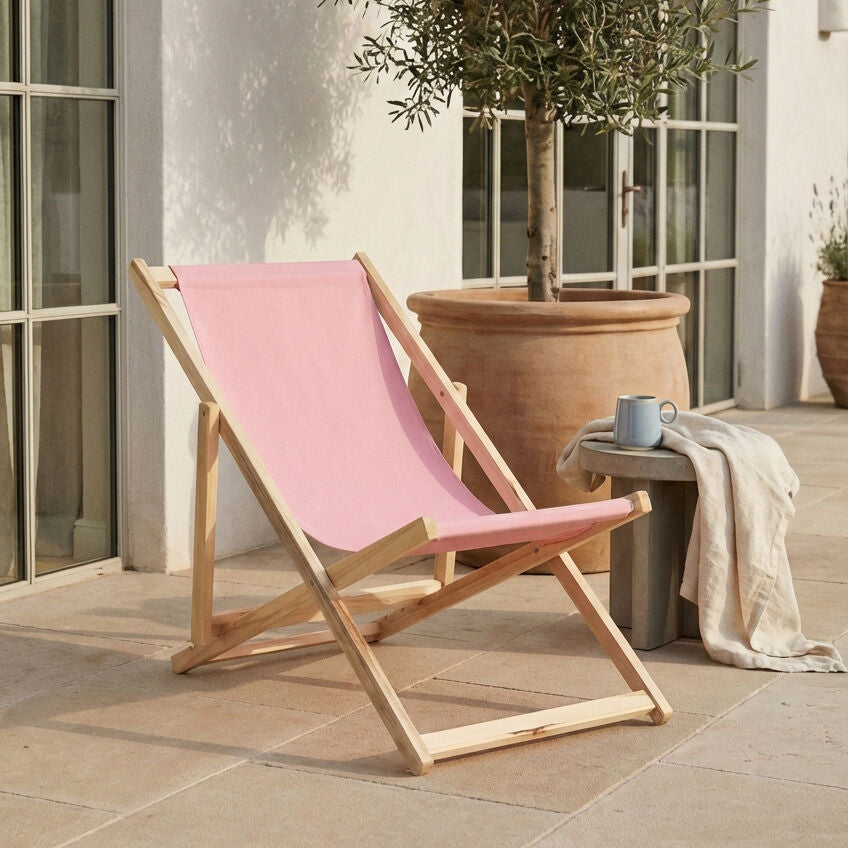 Pink Wooden Deck Chair