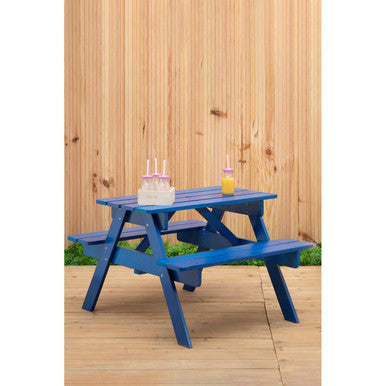 Blue Wooden Kids Picnic Bench
