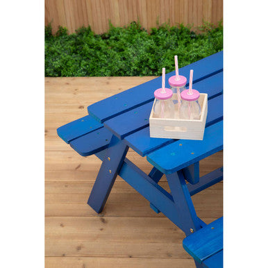 Blue Wooden Kids Picnic Bench