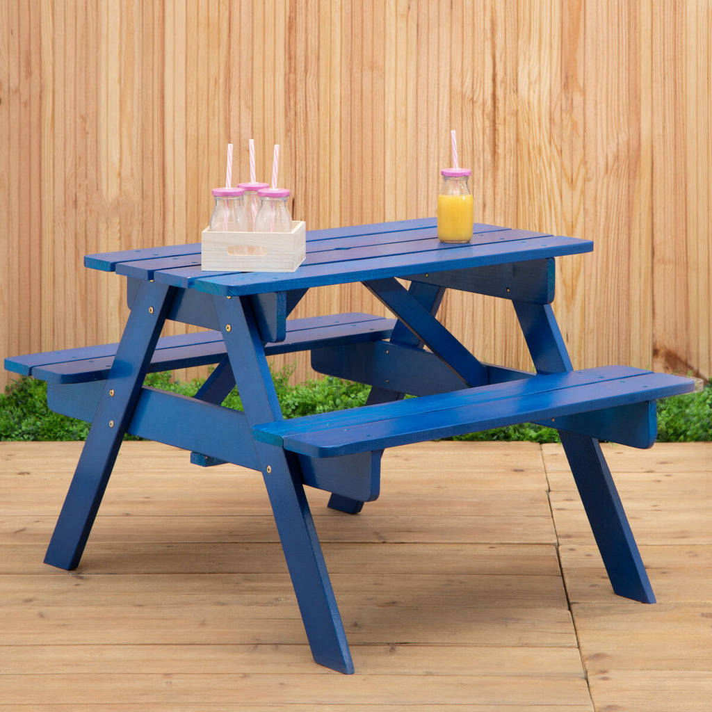 Blue Wooden Kids Picnic Bench