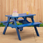 Blue Wooden Kids Picnic Bench