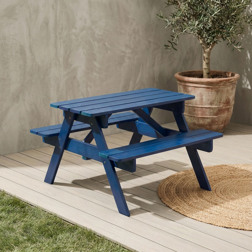 Blue Wooden Kids Picnic Bench