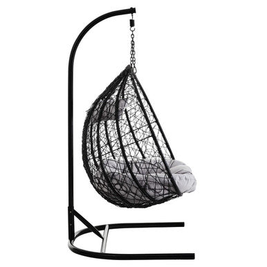 Black Rattan Effect Double Hanging Egg Chair with Sledge Base