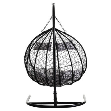 Black Rattan Effect Double Hanging Egg Chair with Sledge Base