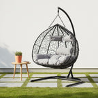 Black Rattan Effect Double Hanging Egg Chair with Sledge Base