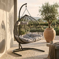 Black Rattan Effect Double Hanging Egg Chair with Sledge Base