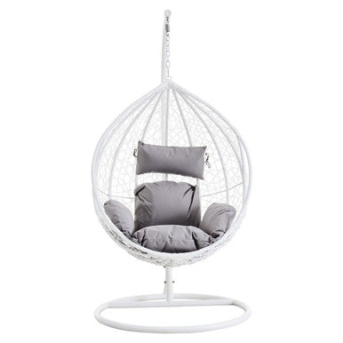 White Rattan Effect Hanging Egg Chair with Cutout Sides