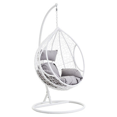 White Rattan Effect Hanging Egg Chair with Cutout Sides