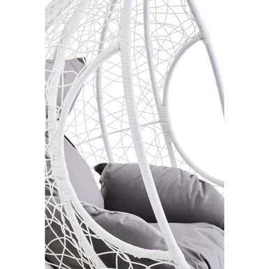 White Rattan Effect Hanging Egg Chair with Cutout Sides