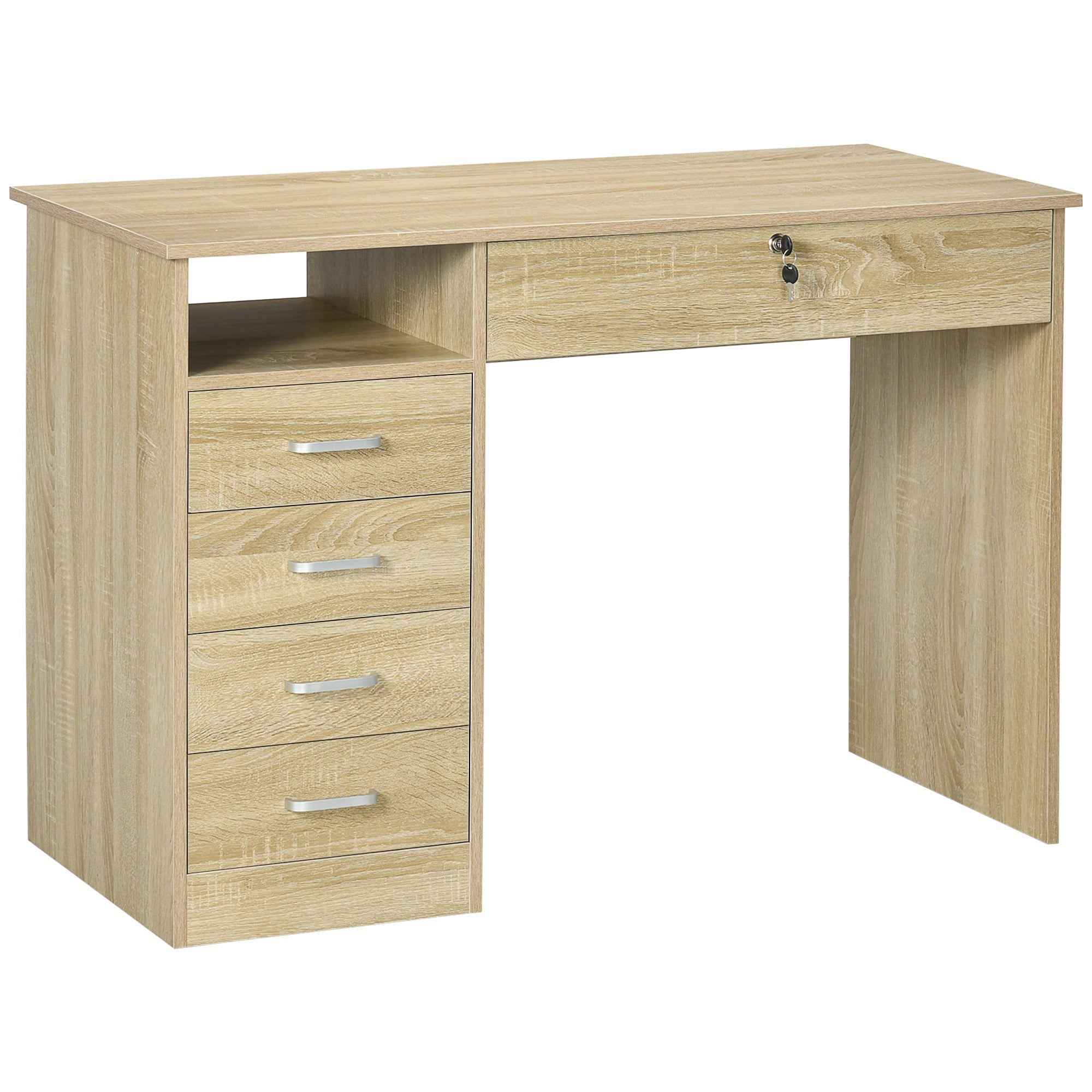 Computer Desk, Home Office Desk with Lockable Drawer, Storage Shelf for Study Bedroom, 110 x 50 x 76 cm, Oak Oak