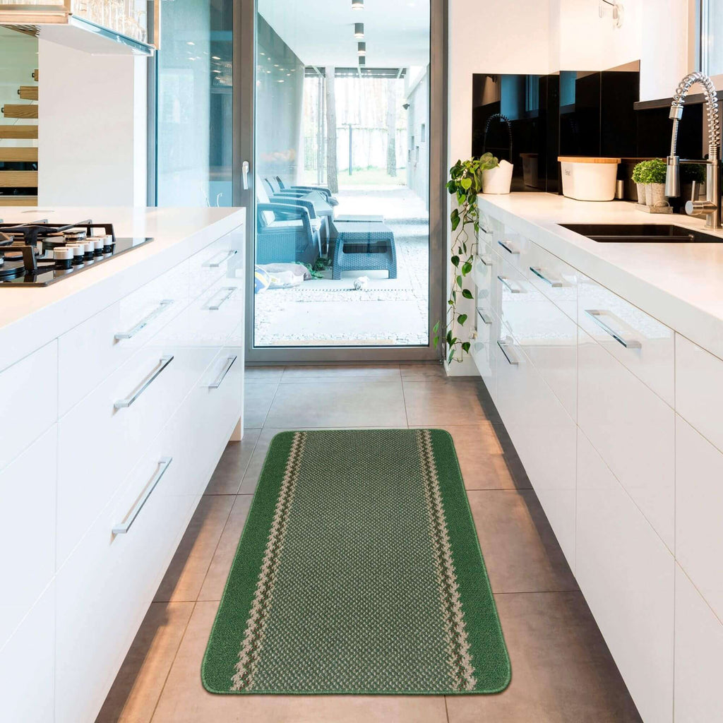 Washable Designer Bordered Green Rug