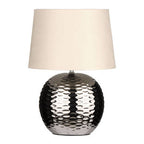 Silver Ceramic Table Lamp with Beige Fabric Shade