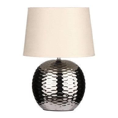 Silver Ceramic Table Lamp with Beige Fabric Shade