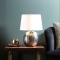 Silver Ceramic Table Lamp with Beige Fabric Shade