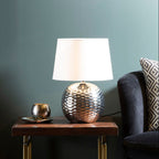Silver Ceramic Table Lamp with Beige Fabric Shade