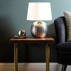 Silver Ceramic Table Lamp with Beige Fabric Shade
