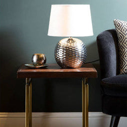 Silver Ceramic Table Lamp with Beige Fabric Shade