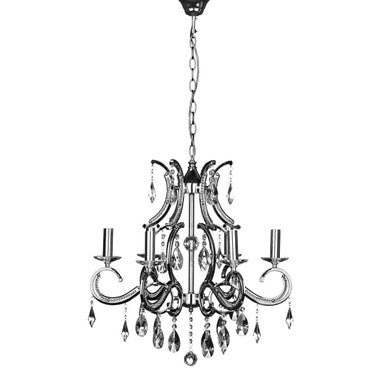 6 Arm Polished Chrome Crystal Chandelier