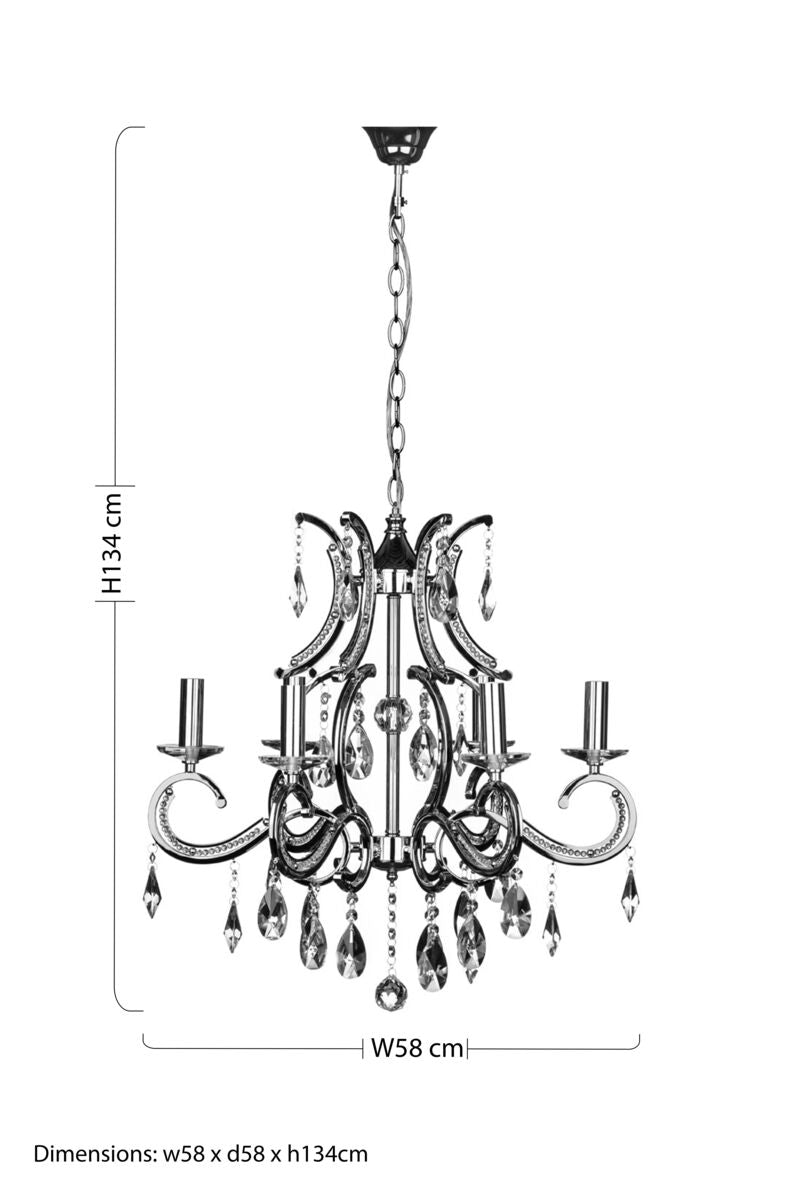 6 Arm Polished Chrome Crystal Chandelier