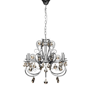 6 Arm Chrome Iron Frame Crystal Chandelier