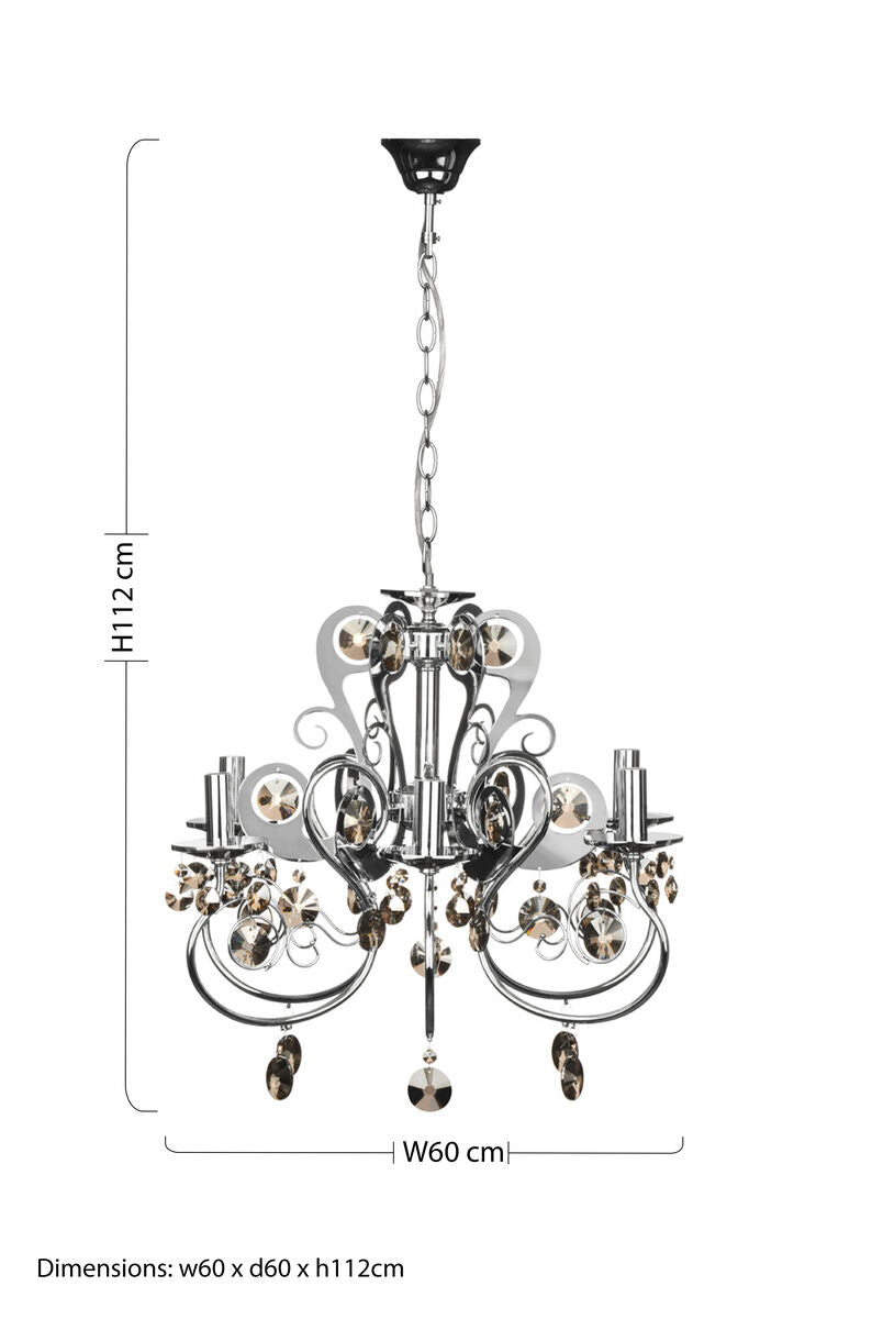 6 Arm Chrome Iron Frame Crystal Chandelier