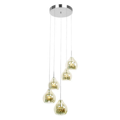 Smoked Glass and Chrome 5 Pendant Light