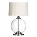 Round Glass Table Lamp with White Linen Shade