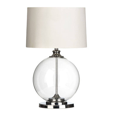 Round Glass Table Lamp with White Linen Shade