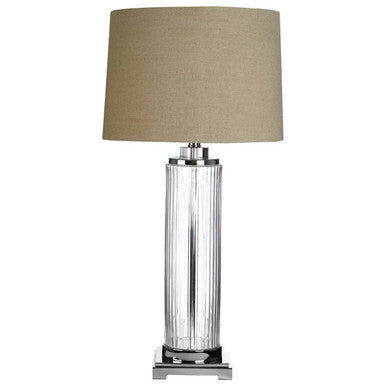 Clear Glass Table Lamp with Stone Linen Shade