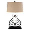 Black Metal Swirl Base Table Lamp with Neutral Shade