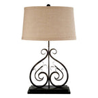 Black Metal Swirl Base Table Lamp with Neutral Shade