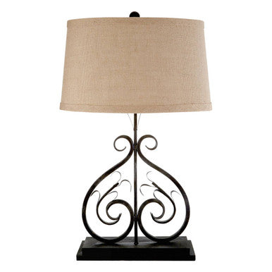 Black Metal Swirl Base Table Lamp with Neutral Shade