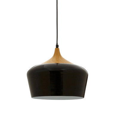 Black Metal and Wood Effect Pendant Light