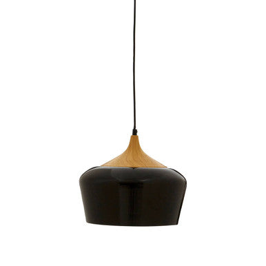 Black Metal and Wood Effect Pendant Light