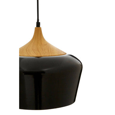 Black Metal and Wood Effect Pendant Light